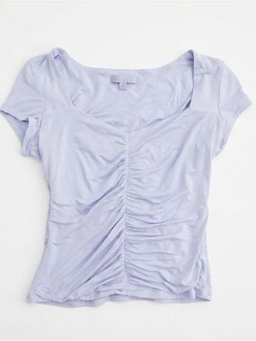 GUESS Baby Blue Scoop Neck Ruched Short Sleeve Top
